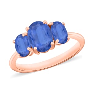 D'Joy Kanchanaburi Blue Sapphire 3 Stone Ring in Vermeil Rose Gold Over Sterling Silver (Size 12.0) 2.60 ctw