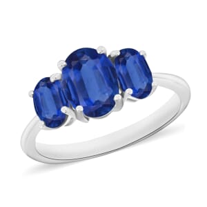 Luxoro Premium Kanchanaburi Blue Sapphire 3 Stone Ring in 14K White Gold (Size 8.5) 2.60 ctw
