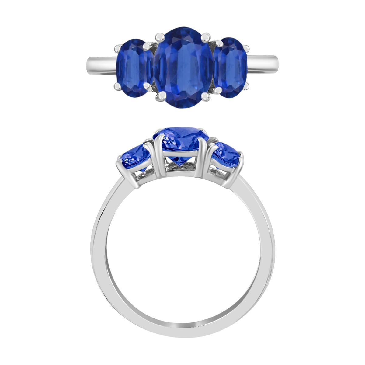 Luxoro Premium Kanchanaburi Blue Sapphire 3 Stone Ring in 14K White Gold (Size 9.5) 2.60 ctw image number 3