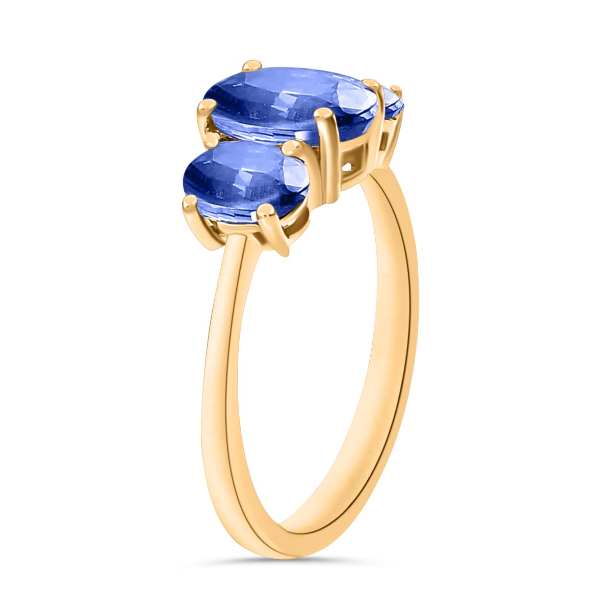 Luxoro Premium Kanchanaburi Blue Sapphire 3 Stone Ring in 14K Yellow Gold (Size 4.0) 2.60 ctw image number 1