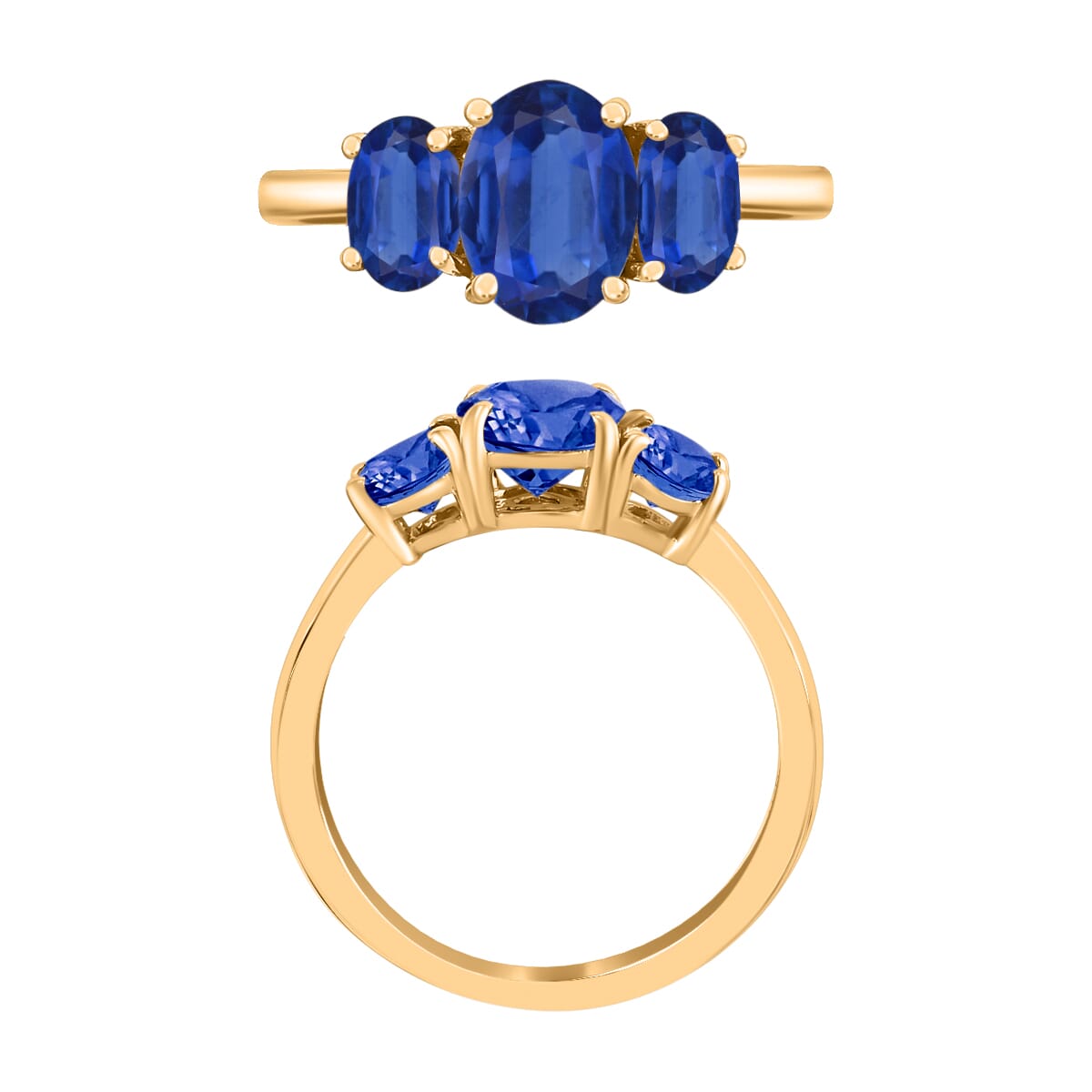 Luxoro Premium Kanchanaburi Blue Sapphire 3 Stone Ring in 14K Yellow Gold (Size 4.0) 2.60 ctw image number 2