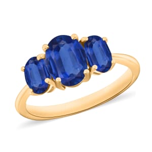Luxoro Premium Kanchanaburi Blue Sapphire 3 Stone Ring in 14K Yellow Gold (Size 11.0) 2.60 ctw