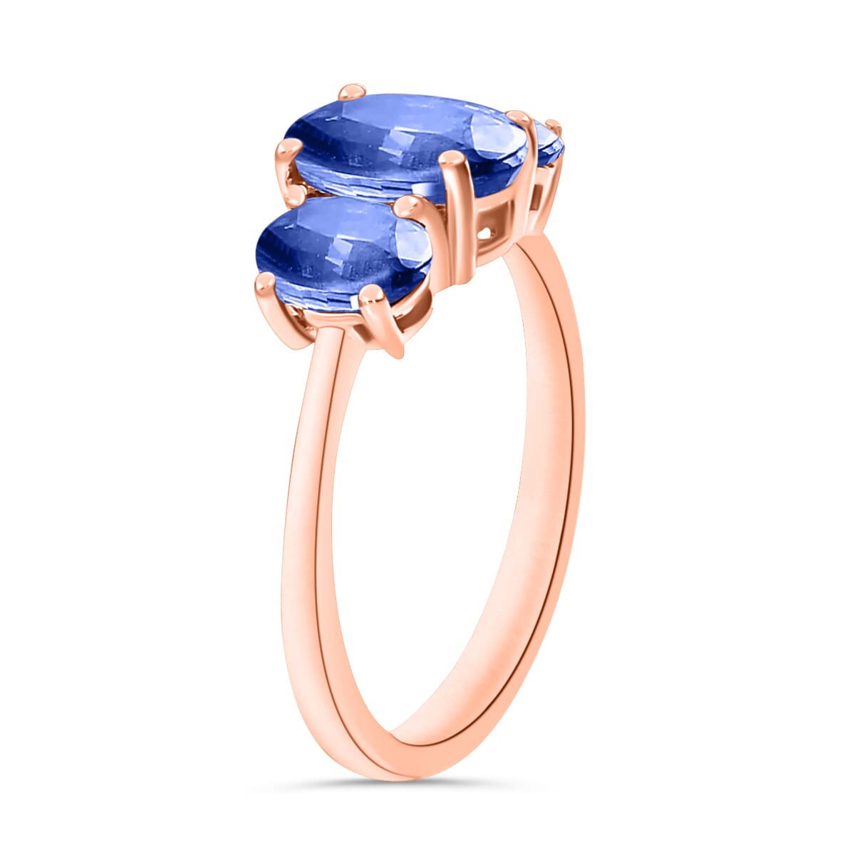 Luxoro Premium Kanchanaburi Blue Sapphire 3 Stone Ring in 14K Rose Gold (Size 5.5) 2.60 ctw image number 2