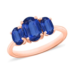 Luxoro Premium Kanchanaburi Blue Sapphire 3 Stone Ring in 14K Rose Gold (Size 7.0) 2.60 ctw