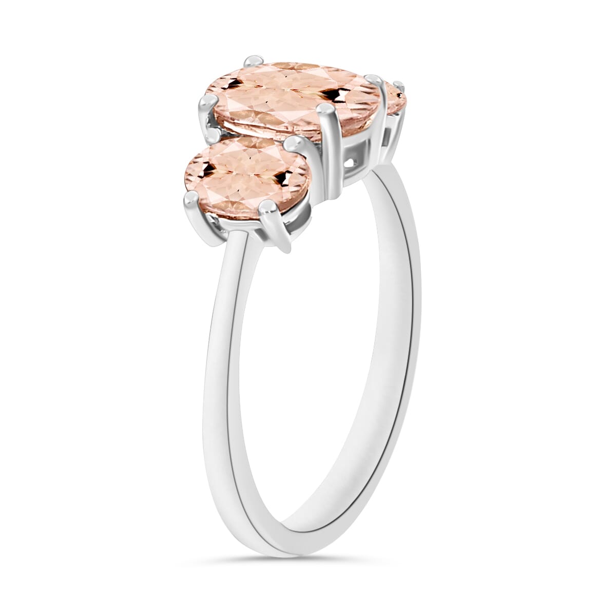D'Joy Pink Morganite 3 Stone Ring in Platinum Over Sterling Silver (Size 5.0) 2.32 ctw image number 2