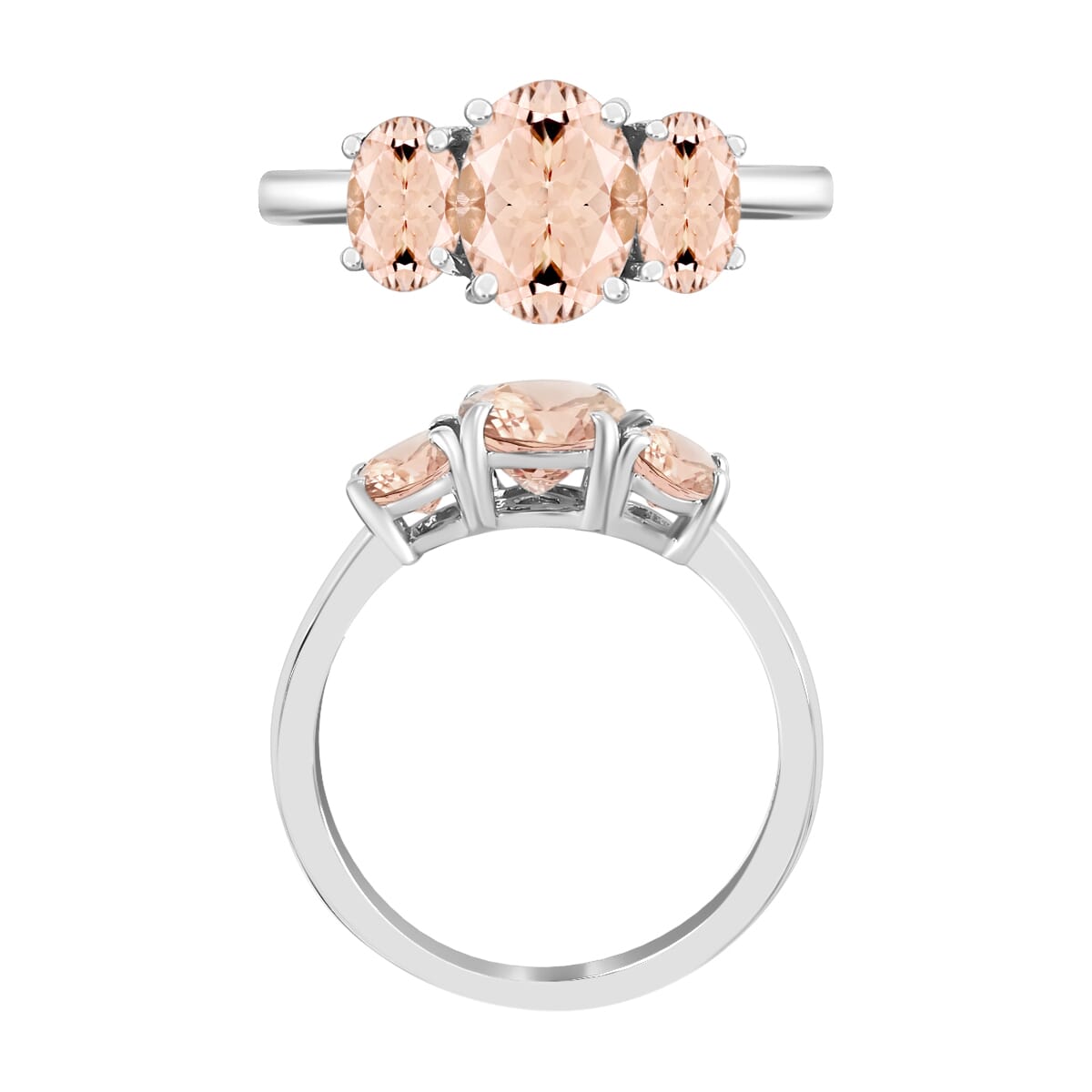 D'Joy Pink Morganite 3 Stone Ring in Platinum Over Sterling Silver (Size 8.0) 2.32 ctw image number 3
