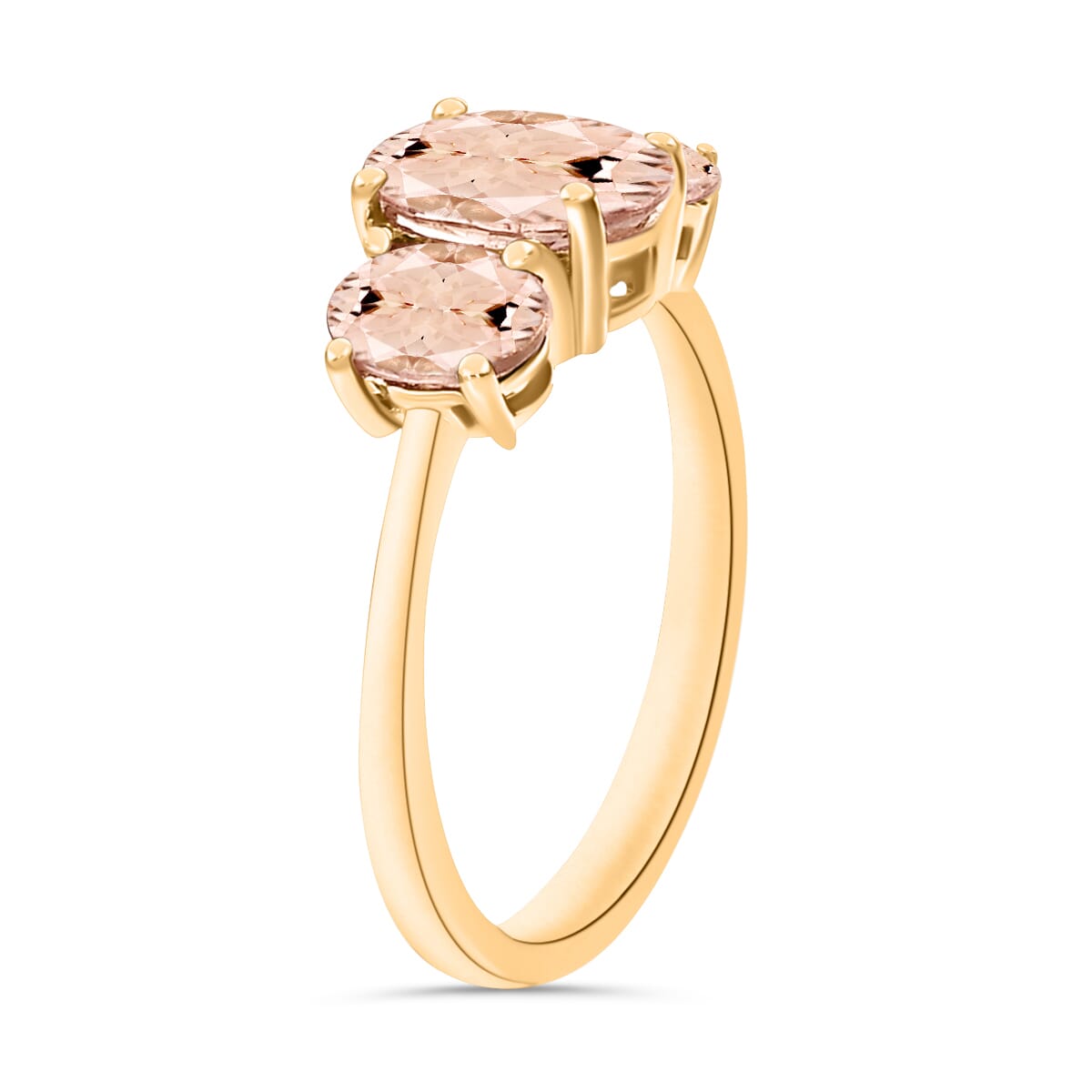 D'Joy Pink Morganite 3 Stone Ring in Vermeil Yellow Gold Over Sterling Silver (Size 10.5) 2.32 ctw image number 2