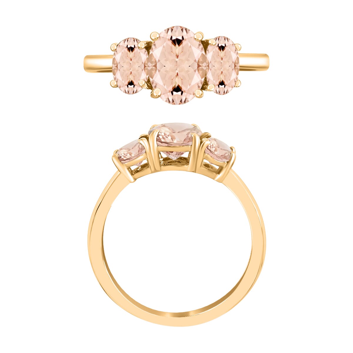 D'Joy Pink Morganite 3 Stone Ring in Vermeil Yellow Gold Over Sterling Silver (Size 11.5) 2.32 ctw image number 2