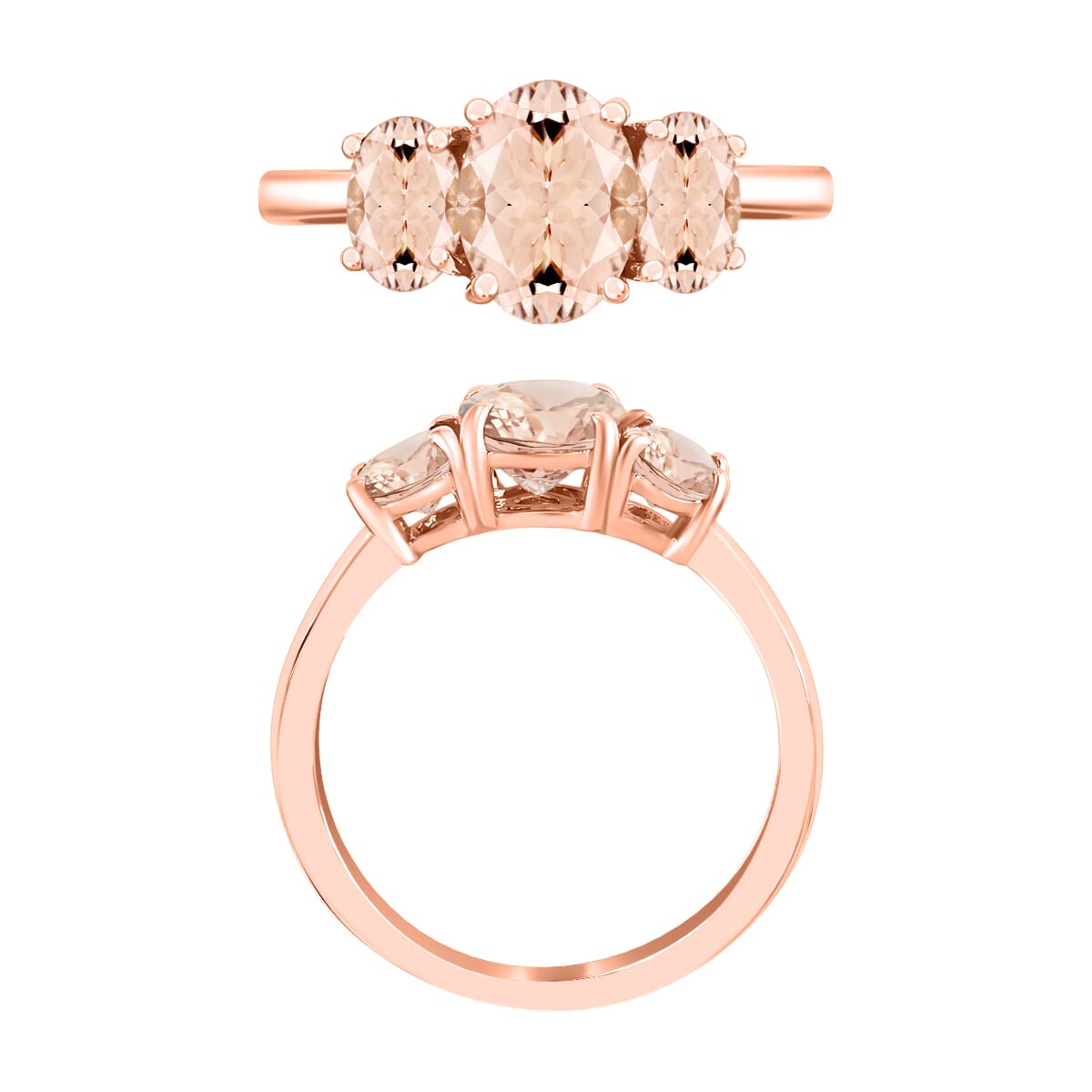 D'Joy Pink Morganite 2.32 ctw 3 Stone Ring in Vermeil Rose Gold Over Sterling Silver (Size 7.5) image number 2