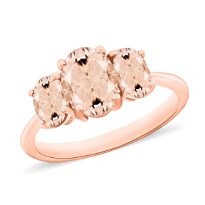 D'Joy Pink Morganite 3 Stone Ring in Vermeil Rose Gold Over Sterling Silver (Size 11.5) 2.32 ctw