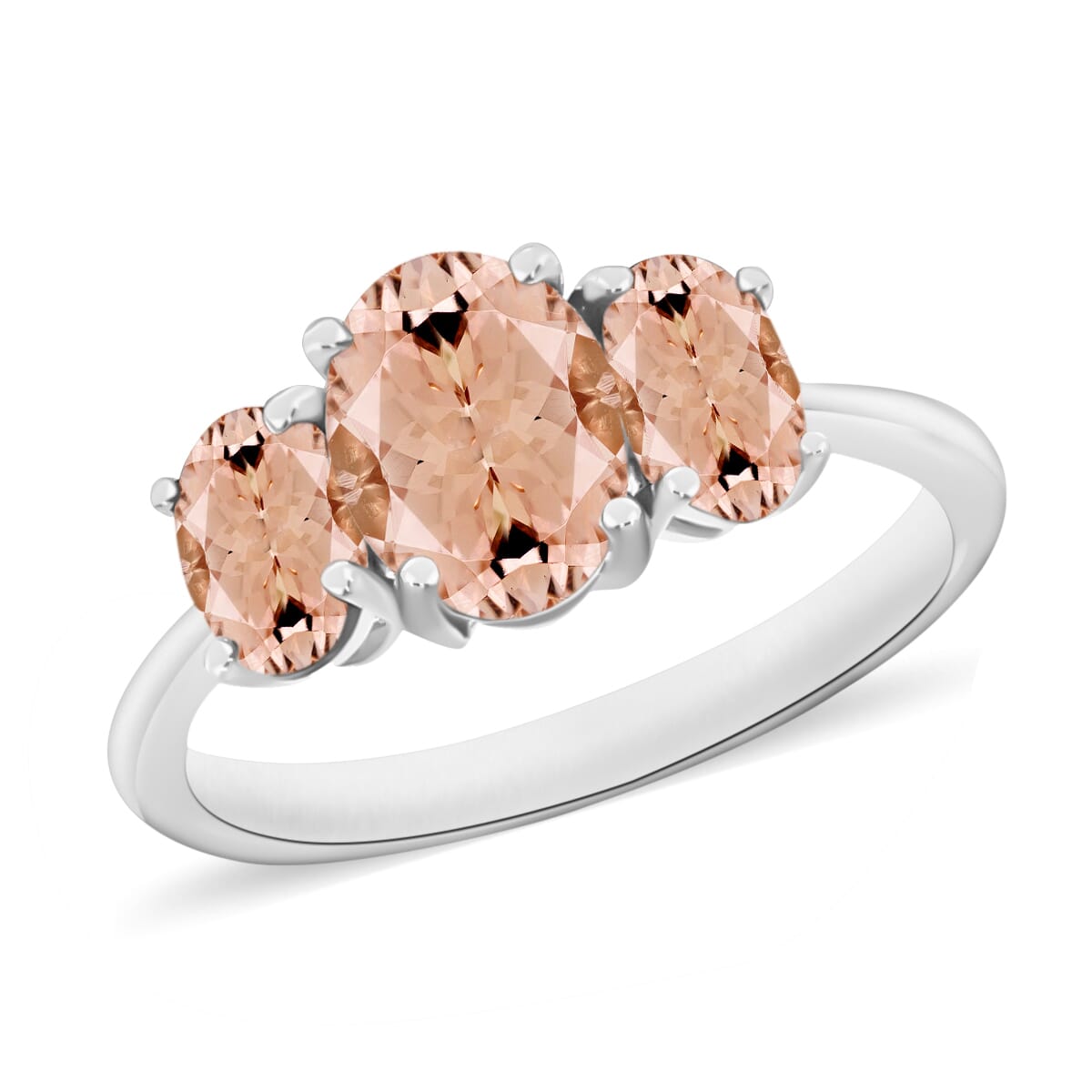 Luxoro Premium Pink Morganite 3 Stone Ring in 14K White Gold (Size 11.0) 2.32 ctw image number 0
