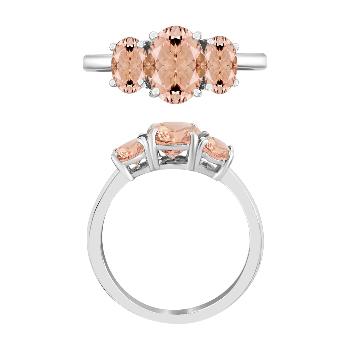 Luxoro Premium Pink Morganite 3 Stone Ring in 14K White Gold (Size 11.0) 2.32 ctw image number 2