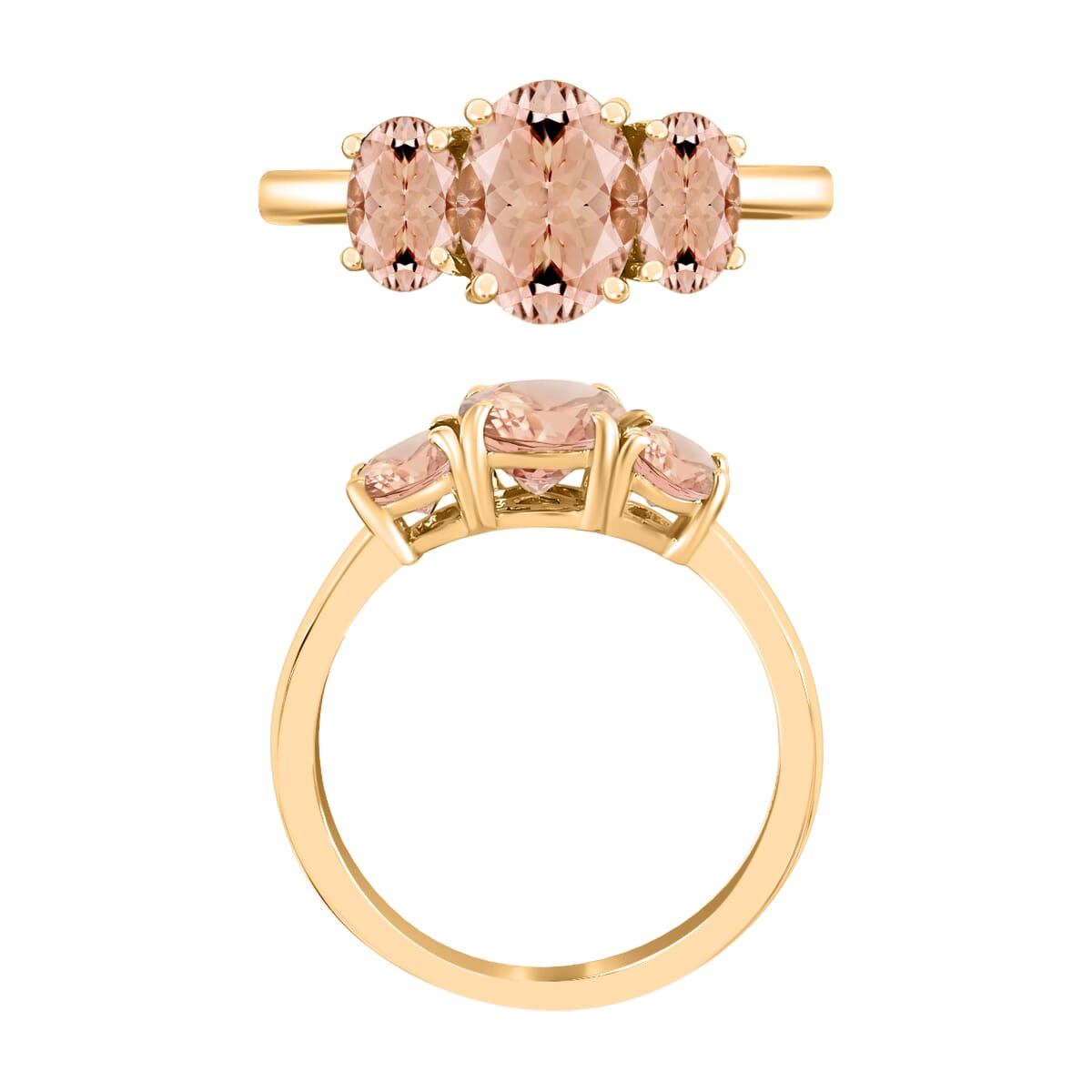 Luxoro Premium Pink Morganite 3 Stone Ring in 14K Yellow Gold (Size 9.0) 2.32 ctw image number 3