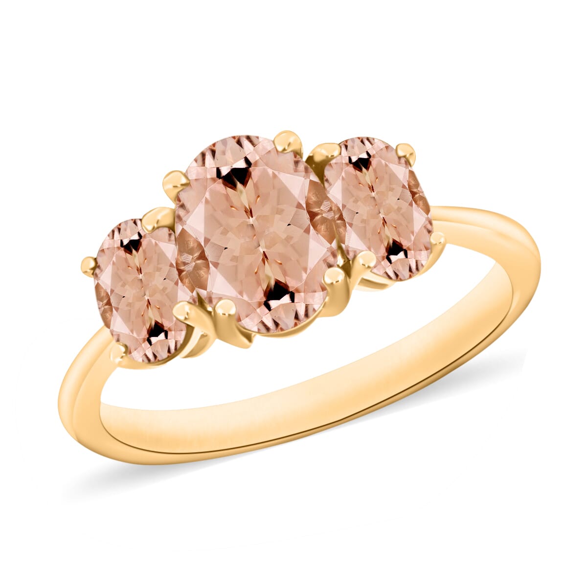 Luxoro Premium Pink Morganite 3 Stone Ring in 14K Yellow Gold (Size 10.0) 2.32 ctw image number 0