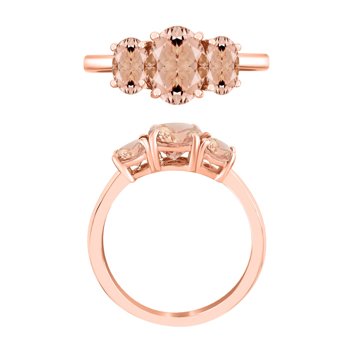 Luxoro Premium Pink Morganite 3 Stone Ring in 14K Rose Gold (Size 11.5) 2.32 ctw image number 3