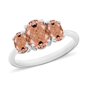 Rhapsody AAAA Pink Morganite 3 Stone Ring in 950 Platinum (Size 5.0) 2.32 ctw