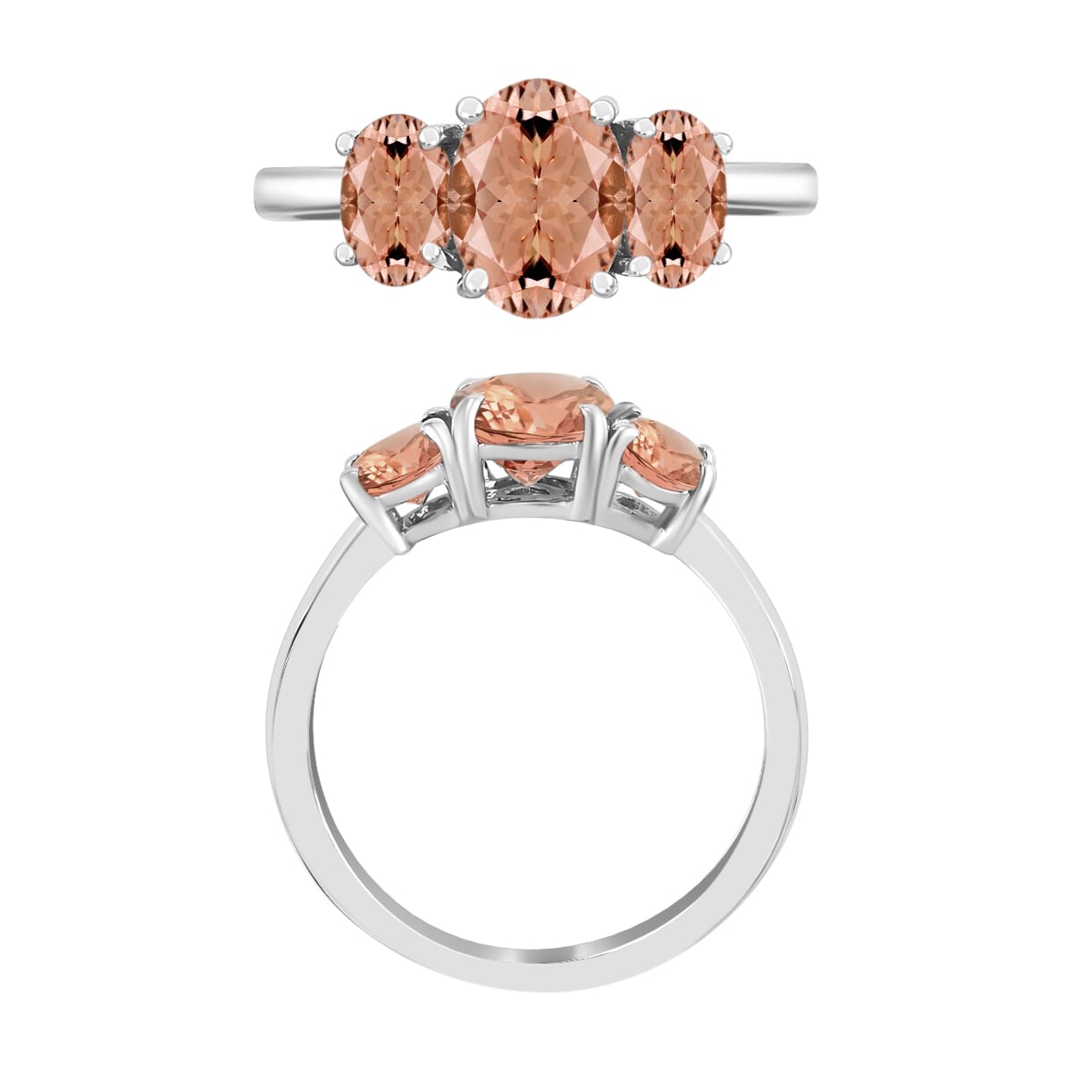 Rhapsody AAAA Pink Morganite 3 Stone Ring in 950 Platinum (Size 9.5) 2.32 ctw image number 2