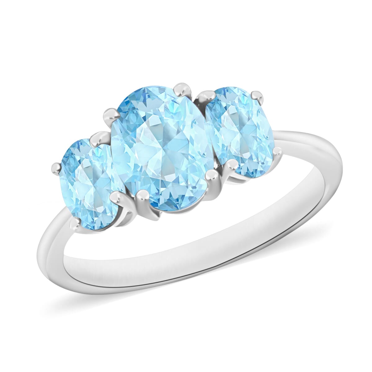D'Joy Mangoro Aquamarine 3 Stone Ring in Platinum Over Sterling Silver (Size 10.5) 2.22 ctw image number 0