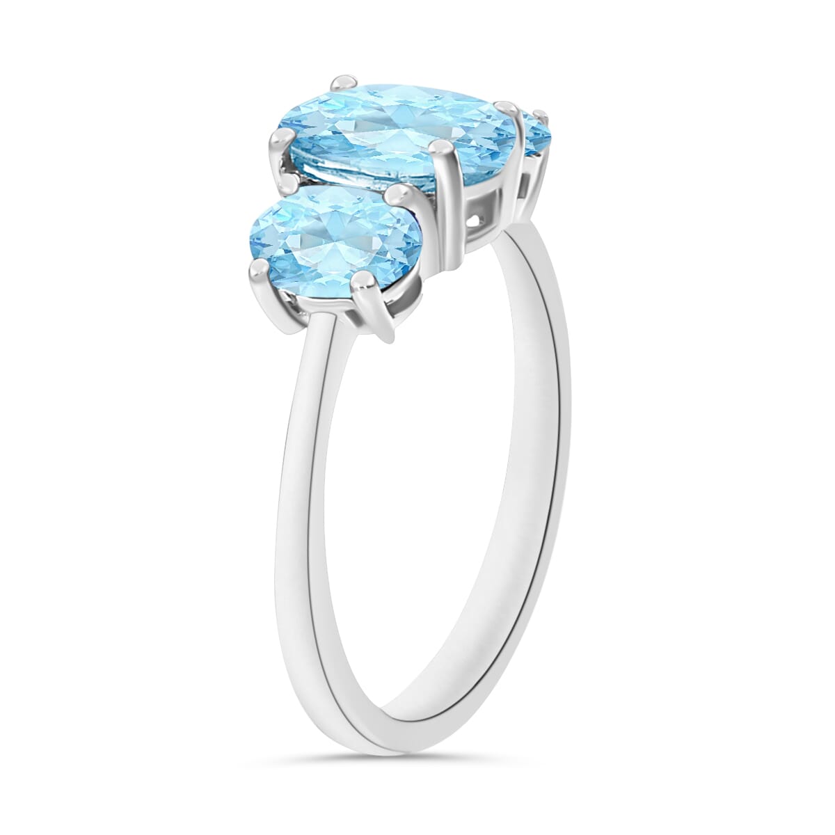 D'Joy Mangoro Aquamarine 3 Stone Ring in Platinum Over Sterling Silver (Size 10.5) 2.22 ctw image number 1