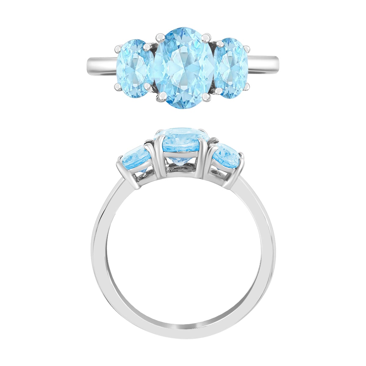 D'Joy Mangoro Aquamarine 3 Stone Ring in Platinum Over Sterling Silver (Size 10.5) 2.22 ctw image number 2