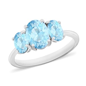 D'Joy Mangoro Aquamarine 3 Stone Ring in Platinum Over Sterling Silver (Size 11.0) 2.22 ctw
