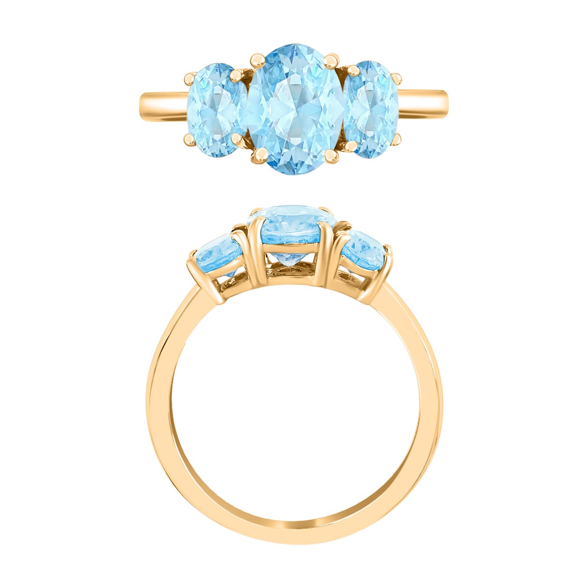 D'Joy Mangoro Aquamarine 3 Stone Ring in Vermeil Yellow Gold Over Sterling Silver (Size 7.0) 2.22 ctw image number 2