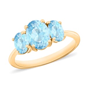 D'Joy Mangoro Aquamarine 3 Stone Ring in Vermeil Yellow Gold Over Sterling Silver (Size 12.0) 2.22 ctw