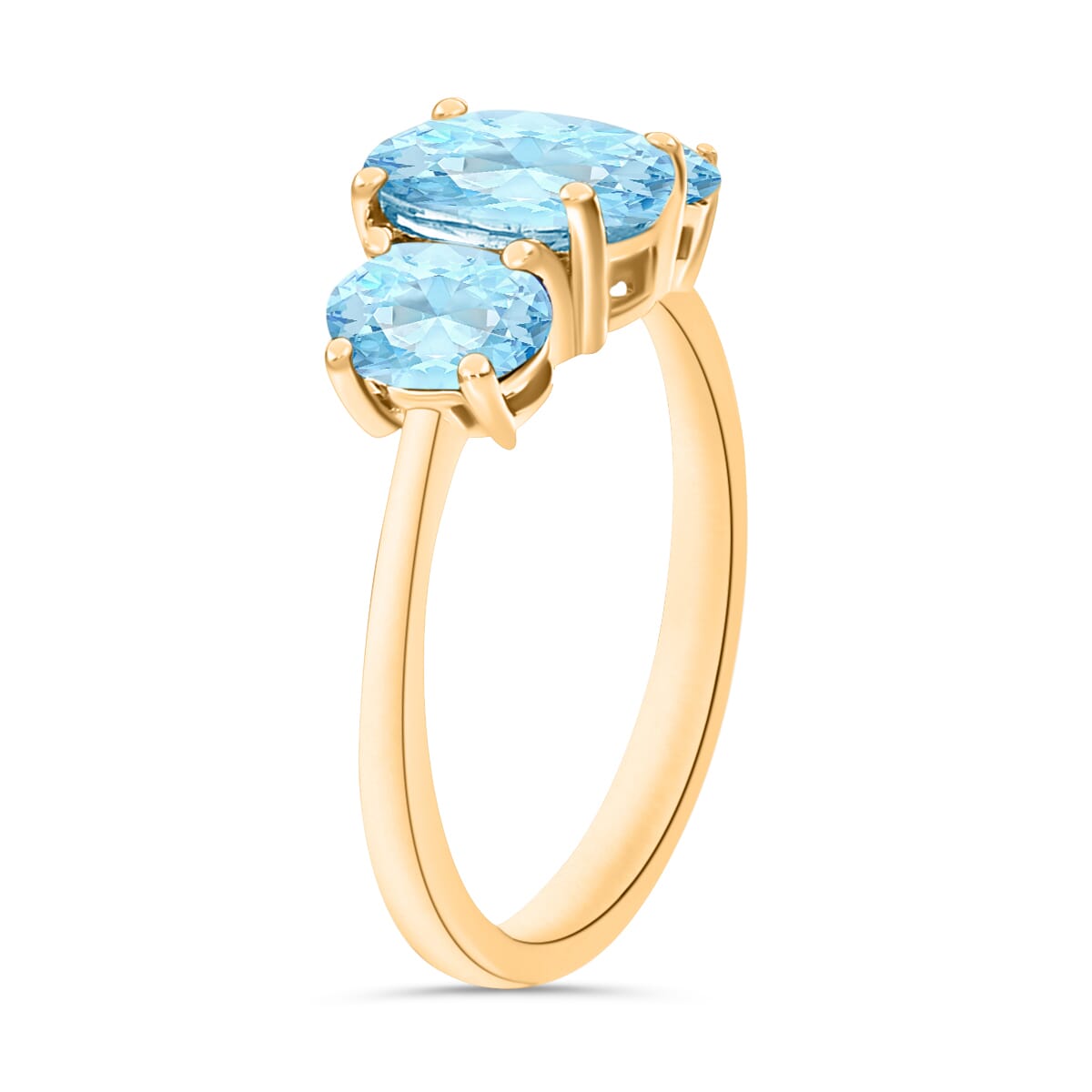 D'Joy Mangoro Aquamarine 3 Stone Ring in Vermeil Yellow Gold Over Sterling Silver (Size 12.0) 2.22 ctw image number 1