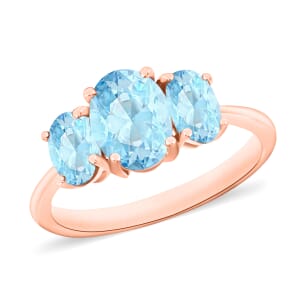 D'Joy Mangoro Aquamarine 3 Stone Ring in Vermeil Rose Gold Over Sterling Silver (Size 4.5) 2.22 ctw
