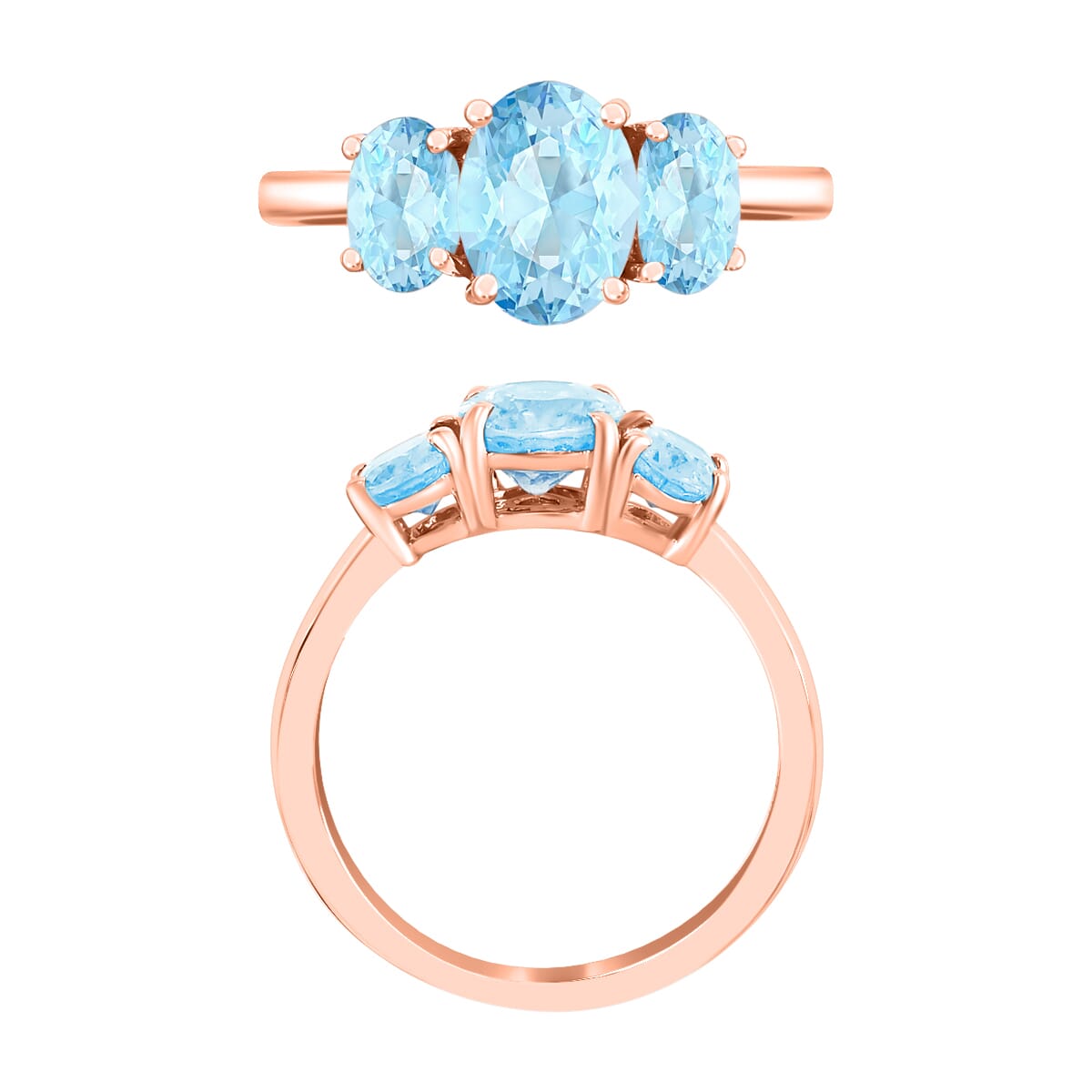 D'Joy Mangoro Aquamarine 3 Stone Ring in Vermeil Rose Gold Over Sterling Silver (Size 6.5) 2.22 ctw image number 2