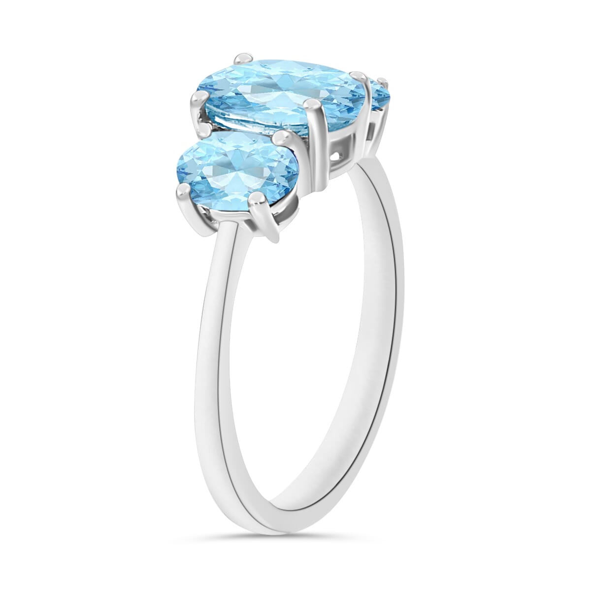 Luxoro Premium Mangoro Aquamarine 3 Stone Ring in 14K White Gold (Size 6.5) 2.22 ctw image number 2