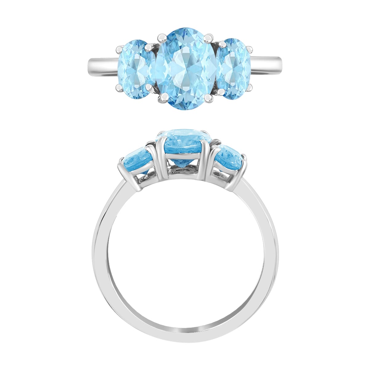 Luxoro Premium Mangoro Aquamarine 3 Stone Ring in 14K White Gold (Size 11.0) 2.22 ctw image number 3