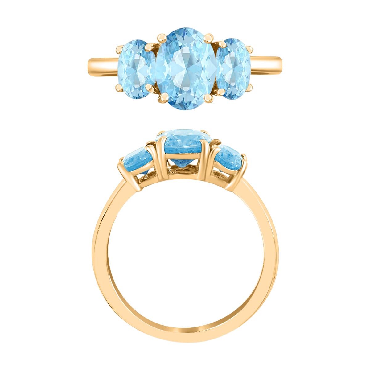 Luxoro Premium Mangoro Aquamarine 3 Stone Ring in 14K Yellow Gold (Size 10.0) 2.22 ctw image number 2