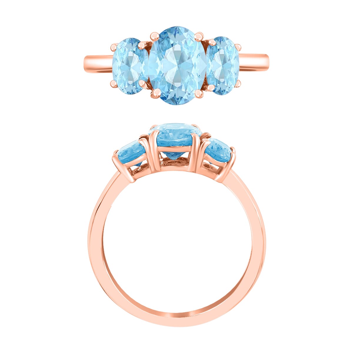 Luxoro Premium Mangoro Aquamarine 3 Stone Ring in 14K Rose Gold (Size 4.0) 2.22 ctw image number 3