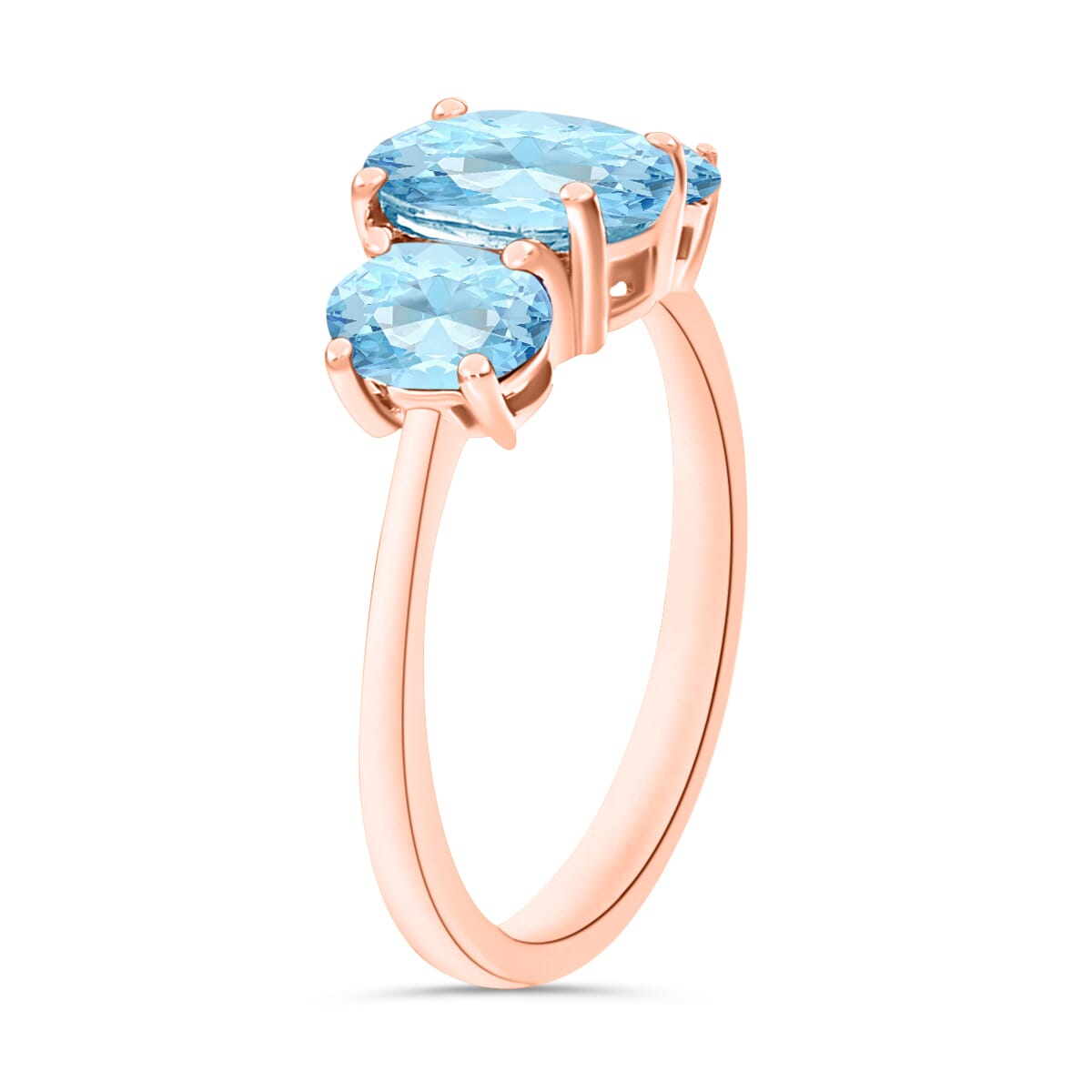 Luxoro Premium Mangoro Aquamarine 3 Stone Ring in 14K Rose Gold (Size 5.0) 2.22 ctw image number 1