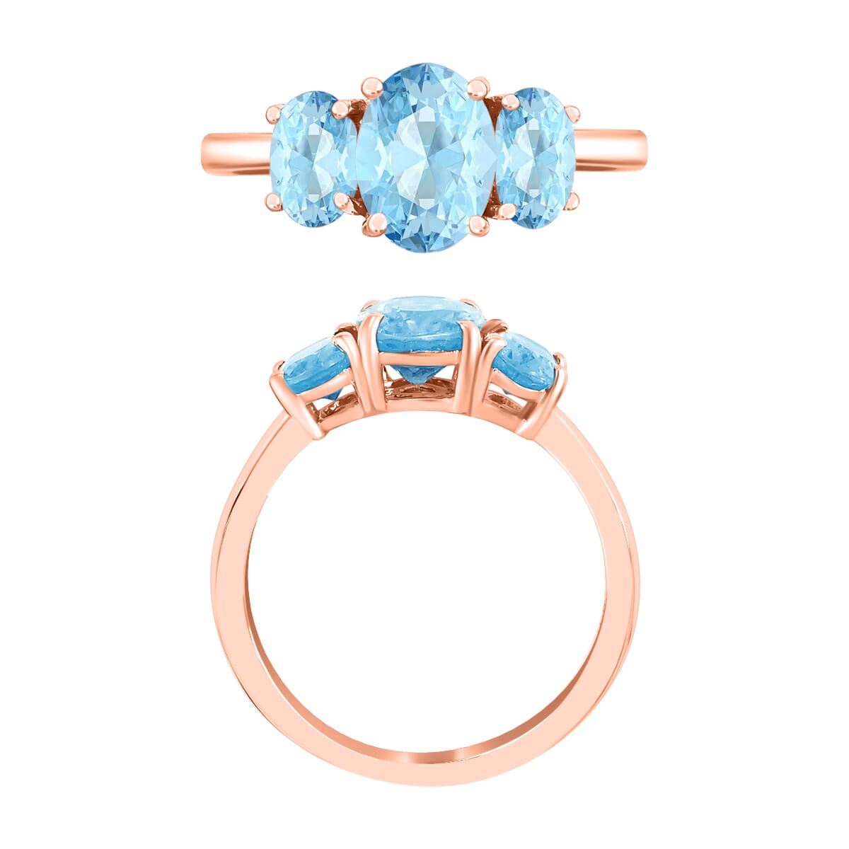 Luxoro Premium Mangoro Aquamarine 3 Stone Ring in 14K Rose Gold (Size 6.5) 2.22 ctw image number 1