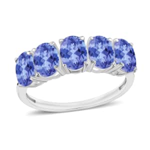 Tanzanite 5 Stone Ring in Platinum Over Sterling Silver (Size 4) 2.25 ctw
