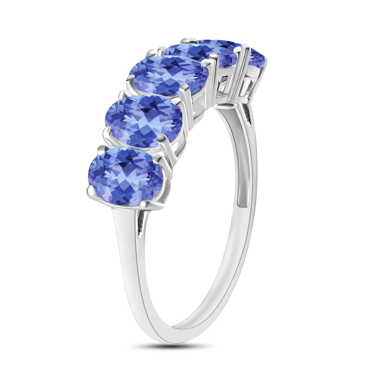 Tanzanite 5 Stone Ring in Platinum Over Sterling Silver (Size 4) 2.25 ctw image number 2
