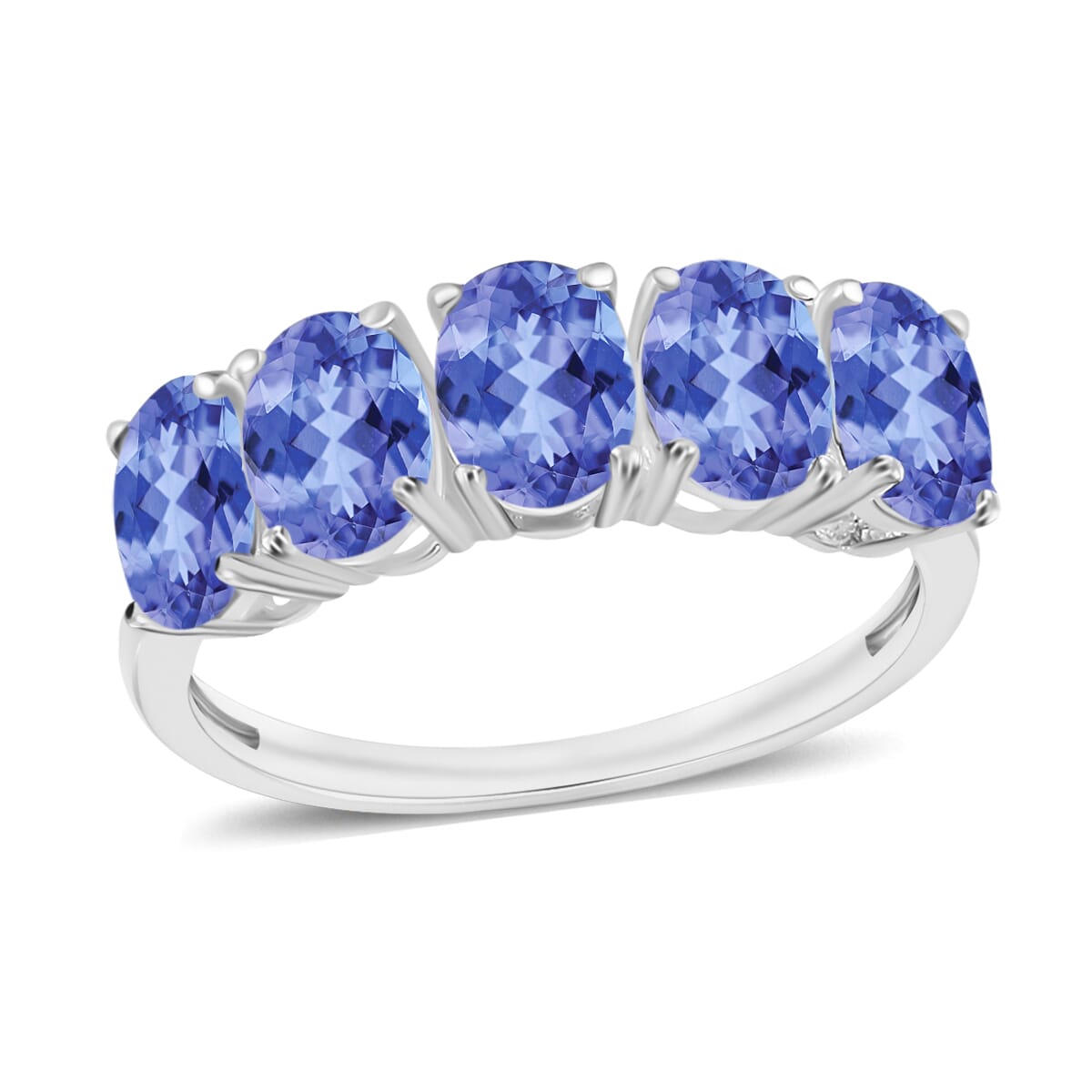 Tanzanite 5 Stone Ring in Platinum Over Sterling Silver (Size 11.0) 2.25 ctw image number 0