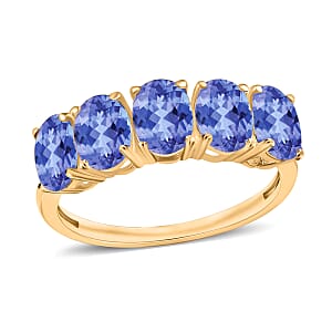 D'Joy Tanzanite 2.25 ctw 5 Stone Ring in Vermeil Yellow Gold Over Sterling Silver (Size 7.0) 