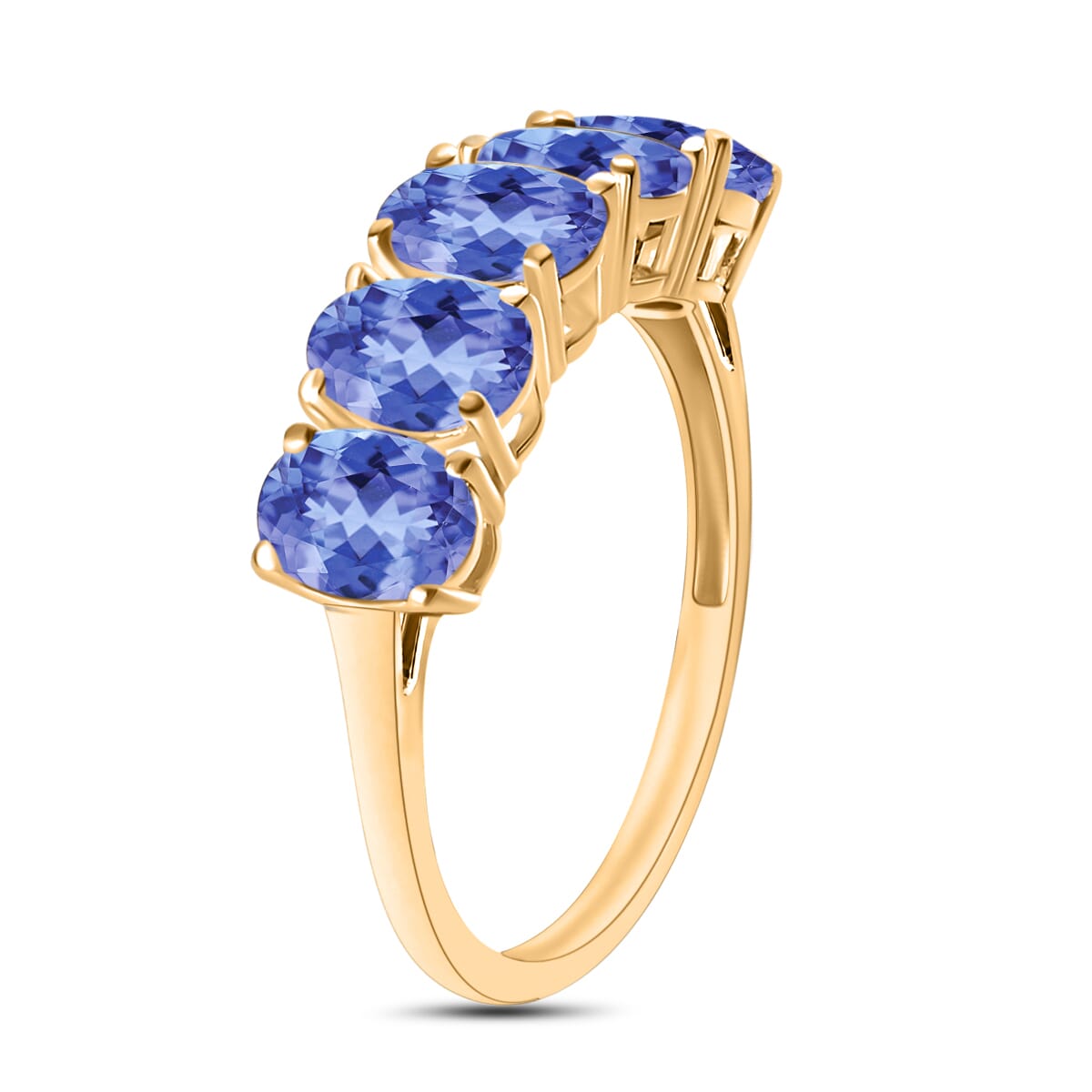 D'Joy Tanzanite 5 Stone Ring in Vermeil Yellow Gold Over Sterling Silver (Size 11.0) 2.25 ctw image number 2