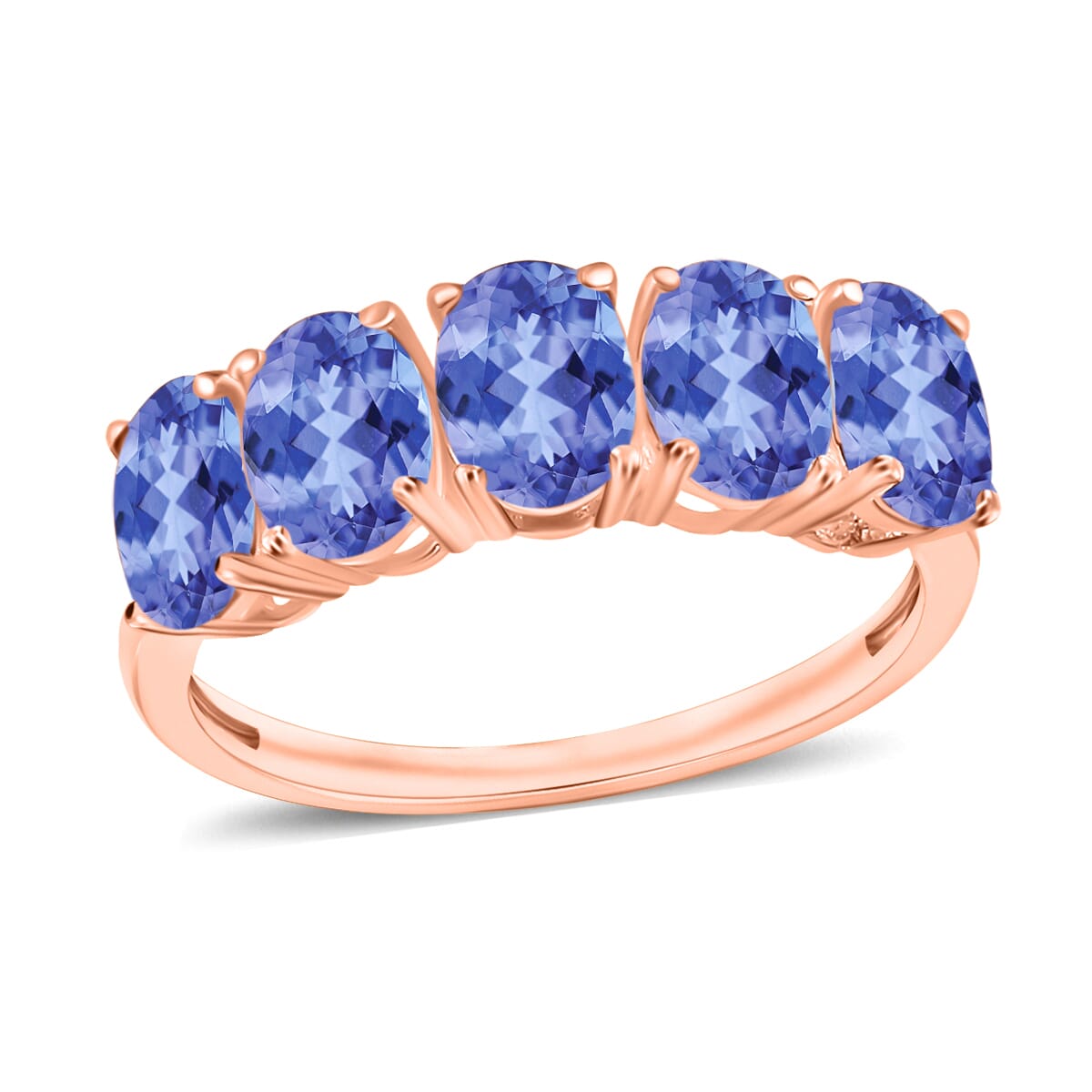 Tanzanite 5 Stone Ring in Vermeil Rose Gold Over Sterling Silver (Size 6.5) 2.25 ctw image number 0