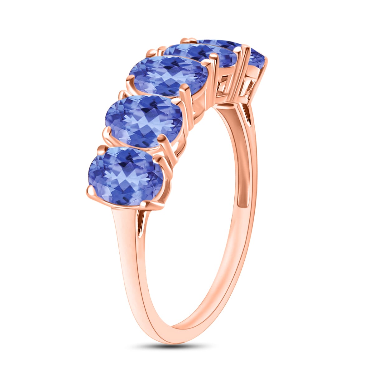 Tanzanite 5 Stone Ring in Vermeil Rose Gold Over Sterling Silver (Size 11.5) 2.25 ctw image number 2