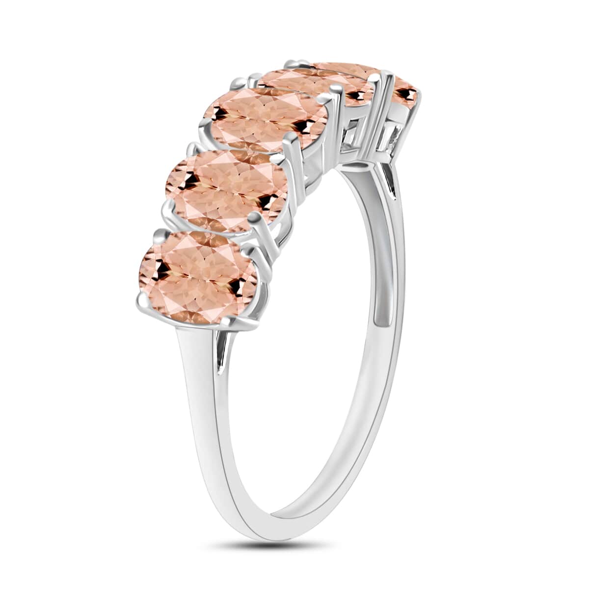 Premium Marropino Morganite 2.30 ctw 5 Stone Ring in Platinum Over Sterling Silver (Size 4.0) image number 2