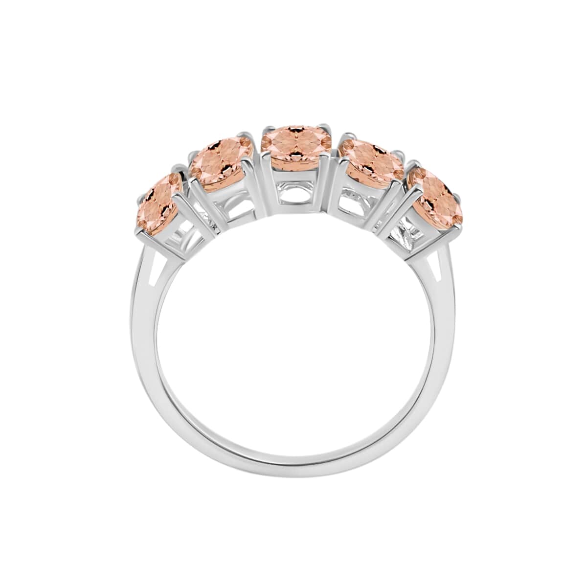 Premium Marropino Morganite 2.30 ctw 5 Stone Ring in Platinum Over Sterling Silver (Size 4.0) image number 3