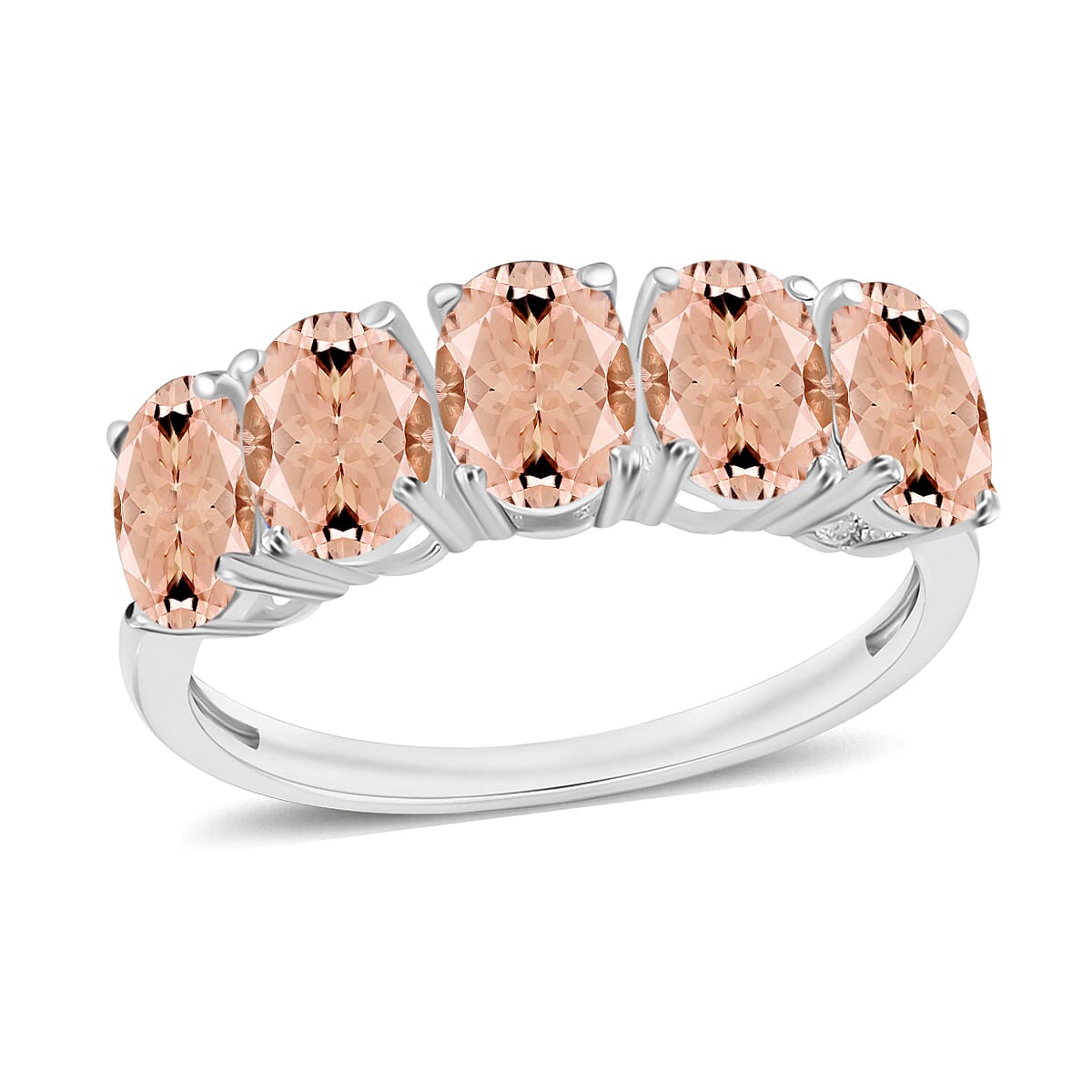 Premium Marropino Morganite 2.30 ctw 5 Stone Ring in Platinum Over Sterling Silver (Size 4.5) (Del. in 10-12 Days) image number 0