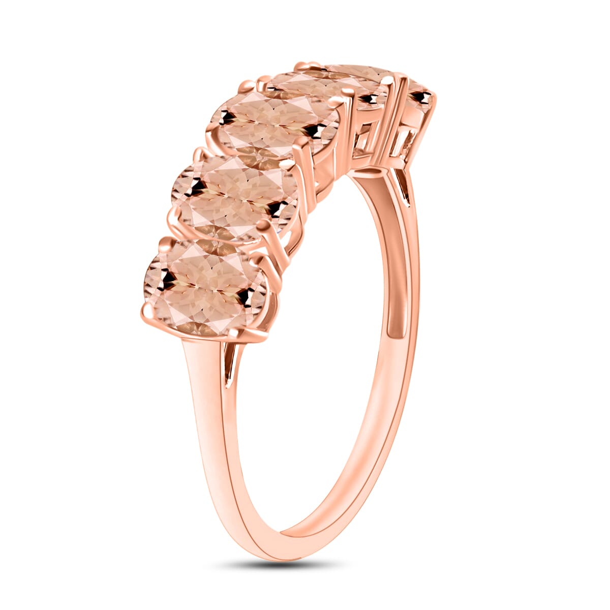 Premium Marropino Morganite 2.30 ctw 5 Stone Ring in Vermeil Rose Gold Over Sterling Silver (Size 6.0) image number 2