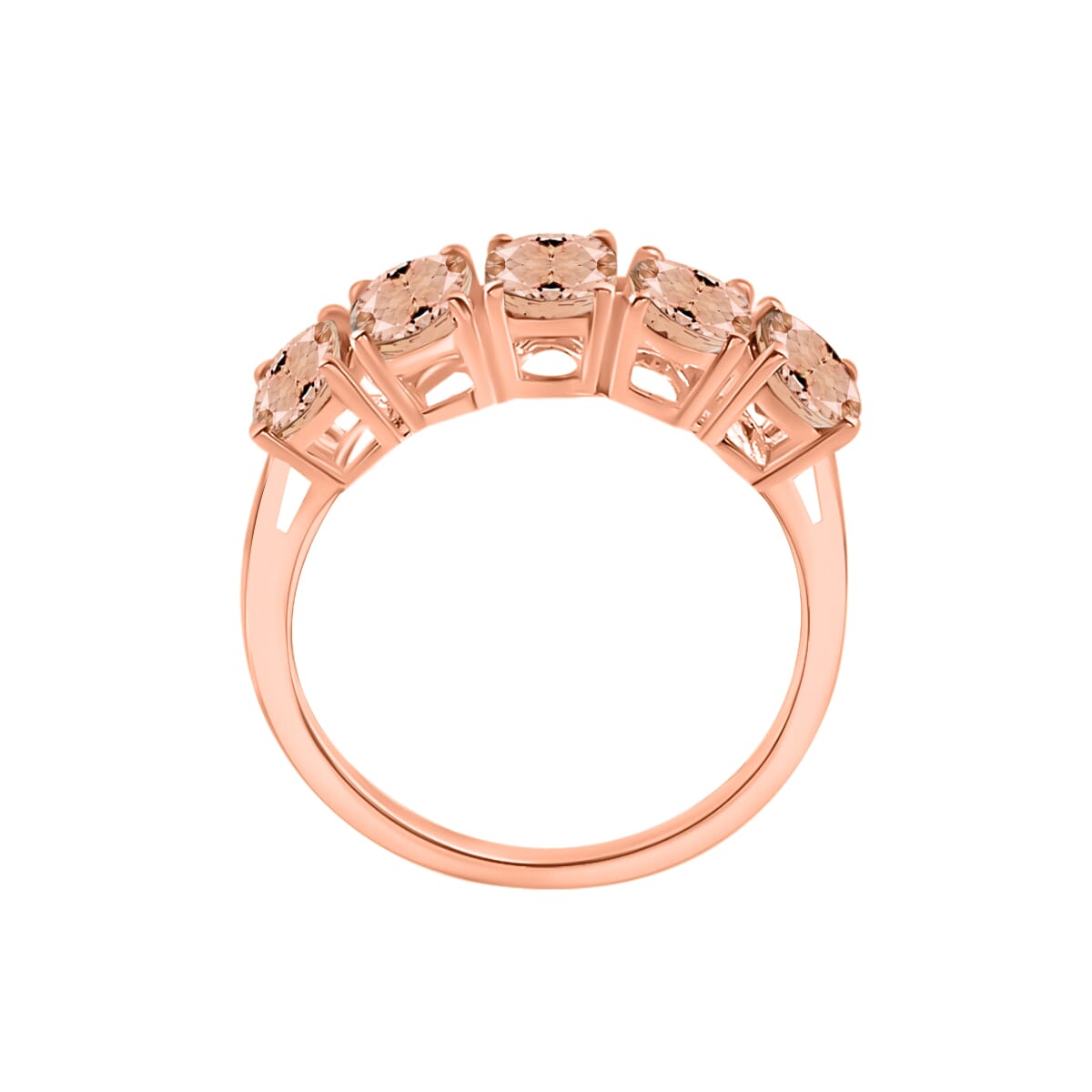 Premium Marropino Morganite 2.30 ctw 5 Stone Ring in Vermeil Rose Gold Over Sterling Silver (Size 9.0) image number 3