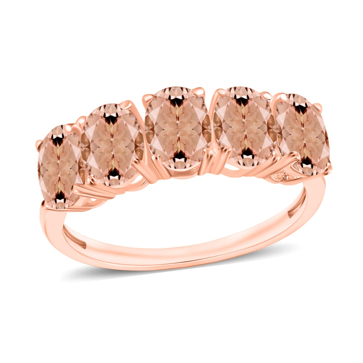 Luxoro AAA Marropino Morganite 5 Stone Ring in 14K Rose Gold (Size 5.0) 2.30 ctw image number 0