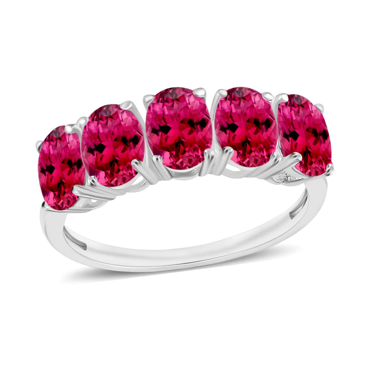 Premium Ouro Fino Rubellite 5 Stone Ring in Platinum Over Sterling Silver (Size 4.0) 2.25 ctw image number 0